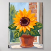 Yellow Sunflower Pot Floral Watercolor Art Poster (Voorkant)