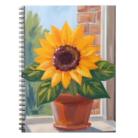 Yellow Sunflower Pot Floral Watercolor Notitieboek (Voorkant)