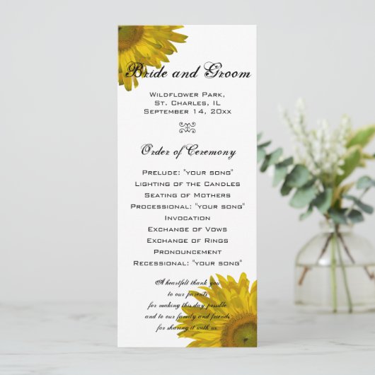 Yellow Sunflower Programmakaart (Staand voorkant)