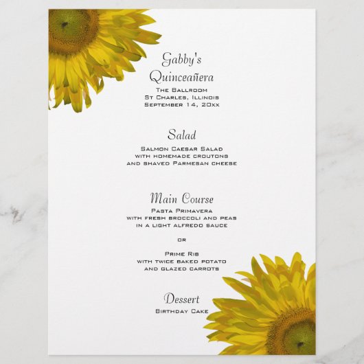 Yellow Sunflower Quinceanera Menu (Voorkant)