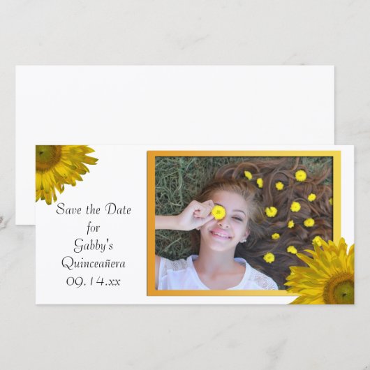 Yellow Sunflower Quinceanera Save the Date (Voorkant / Achterkant)