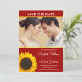 Yellow Sunflower Red Foto Save the Date (Staand voorkant)