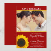 Yellow Sunflower Red Foto Save the Date (Voorkant / Achterkant)
