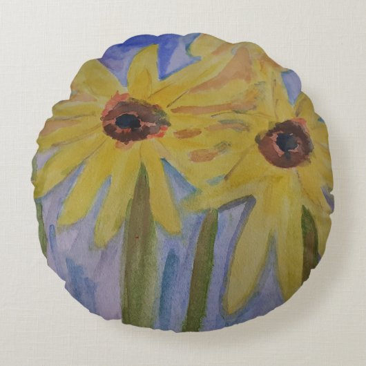Yellow Sunflower Round Cushion Rond Kussen (Voorkant)