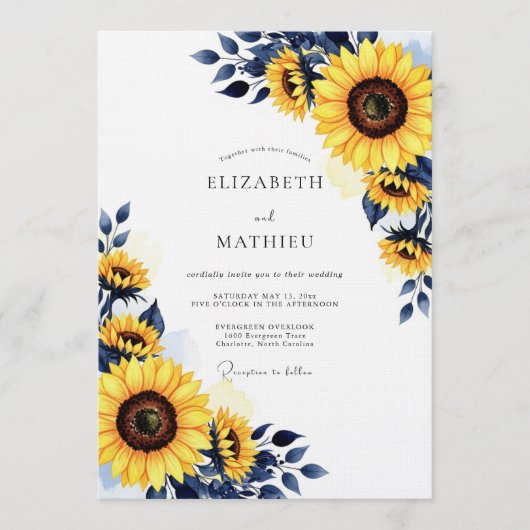 Yellow Sunflower Rustic Bloom Wedding Kaart (Voorkant)