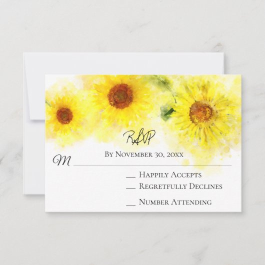 *~* Yellow Sunflower Rustic Wedding RSVP (Voorkant)