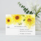 *~* Yellow Sunflower Rustic Wedding RSVP Kaartje (Staand voorkant)