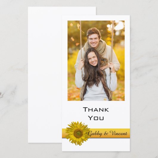 Yellow Sunflower Stripe - Fotokaart Bedankkaart (Voorkant / Achterkant)