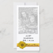 Yellow Sunflower Stripe Just Married Photo Card Aankondiging (Voorkant)
