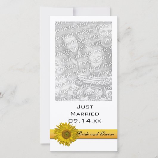 Yellow Sunflower Stripe Just Married Photo Card Aankondiging (Voorkant)