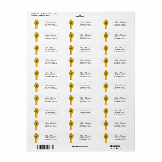 Yellow Sunflower Stripe Return Address Etiket (Full Sheet)