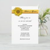 Yellow Sunflower Stripe Wedding Kaart (Staand voorkant)