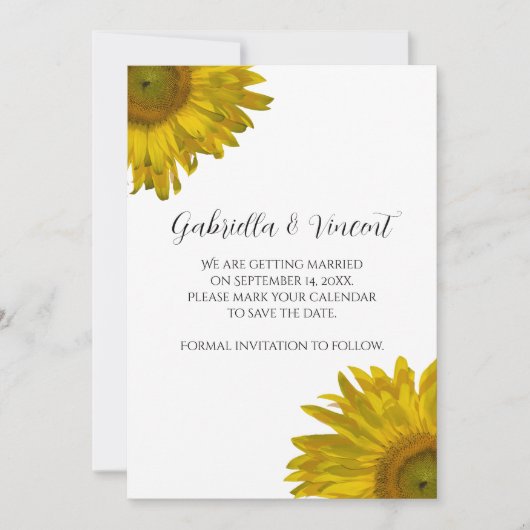 Yellow Sunflower Summer Weddenschap Save the Date (Voorkant)