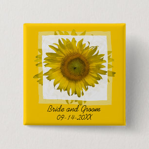 Yellow Sunflower Vierkante Button 5,1 Cm