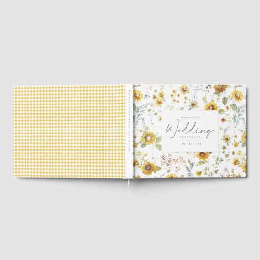 Yellow Sunflower Waterverf Bruiloft Gastenboek (Volledig)