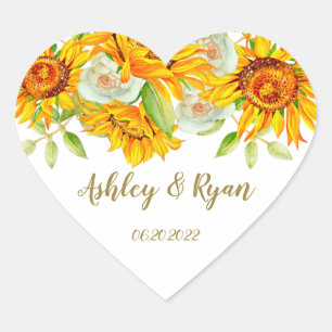 Yellow Sunflower Wedding Classic Hart Sticker