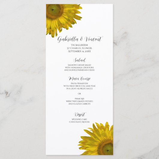 Yellow Sunflower Wedding Menu (Voorkant)