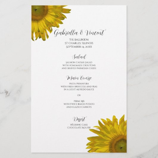 Yellow Sunflower Wedding Menu (Voorkant)