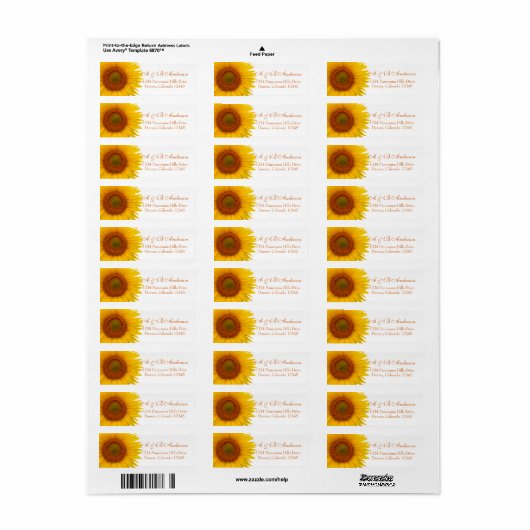 Yellow Sunflower Wedding Return Address Label (Full Sheet)