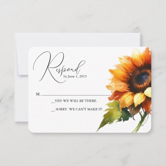 Yellow Sunflower Wedding RSVP-kaart RSVP Kaartje (Voorkant)