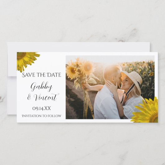 Yellow Sunflower Wedding Save the Date Photo Card (Voorkant)