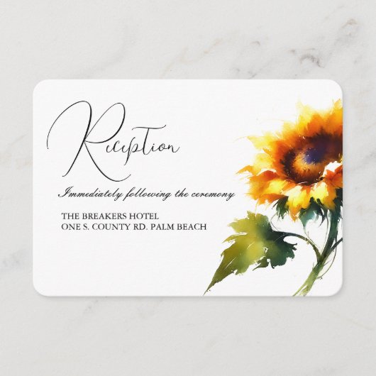 Yellow Sunflower Weduwingkaart Informatiekaartje (Voorkant)