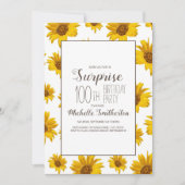 Yellow Sunflower White 100th Birthday Party Kaart (Voorkant)