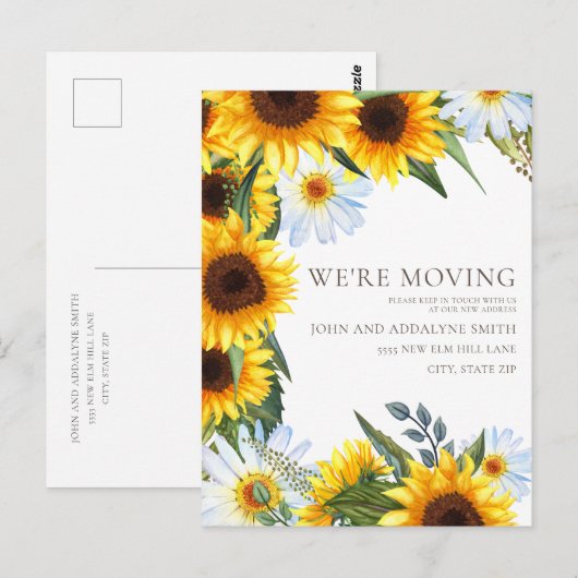 Yellow Sunflower White Daisies Change Address Briefkaart (Voorkant / Achterkant)