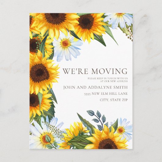 Yellow Sunflower White Daisies Change Address Briefkaart (Voorkant)