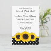 Yellow Sunflower White en Black Polka Dot Wedding Kaart (Staand voorkant)