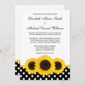 Yellow Sunflower White en Black Polka Dot Wedding Kaart (Voorkant / Achterkant)