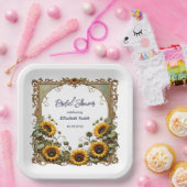 Yellow sunflower with art frame bridal shower papieren bordje (Feest)