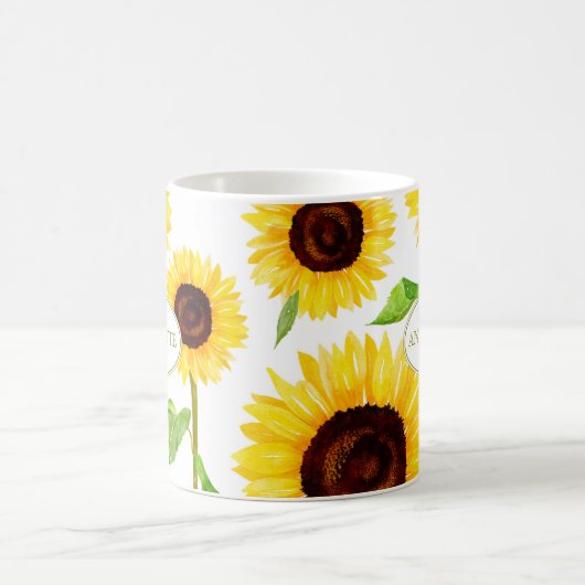 Yellow Sunflowers Illustrated Name & Message Koffiemok (Center)
