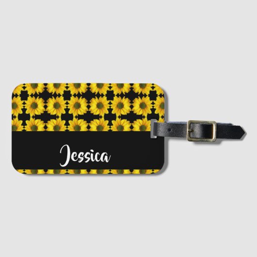 Yellow sunflowers on black bagagelabel (Voorkant (horizontaal))