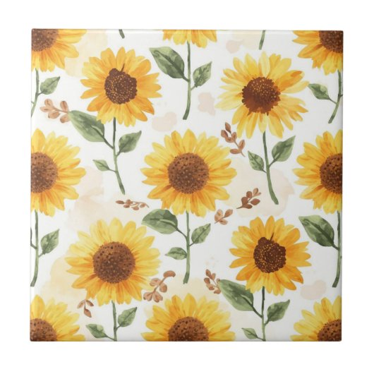 Yellow Sunflowers Watercolor Floral Whimsical Tegeltje (Voorkant)