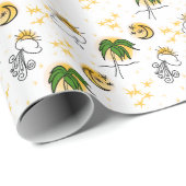 Yellow Suns Stars Moon Green Palm Scrapbook Paper Cadeaupapier (Rol Hoek)