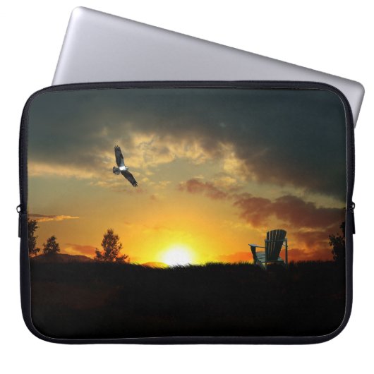 Yellow Sunset Grassy Meadow Electronics Bag Laptop Sleeve (Voorkant)
