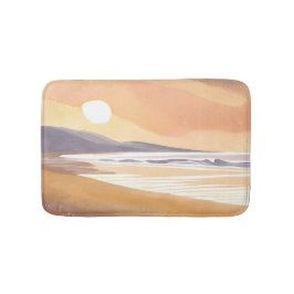 Yellow Sunset Shore | Watercolor Airy Painting Badmat