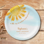 Yellow Sunshine Boho Baby shower Papieren Bordje<br><div class="desc">Deze papieren borden van baby shower zijn voorzien van de tekst "Een kleine zonnestraal is er bijna!" met een waterverf gele zon en blauwe lucht. Ideaal voor een genderneutraal baby shower. Eenvoudig aan te passen. Gebruik het Hulpmiddel van het Ontwerp om de tekstgrootte, de stijl, of de kleur te veranderen....</div>