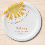 Yellow Sunshine Boho Baby shower Papieren Bordje<br><div class="desc">Deze papieren baby shower borden hebben de tekst "Een kleine zonnestraal is er bijna!" met een waterverf gele zon. Ideaal voor een genderneutraal baby shower. Eenvoudig aan te passen. Gebruik het Hulpmiddel van het Ontwerp om de tekstgrootte, de stijl, of de kleur te veranderen. Omdat wij ons kunstwerk creëer, zult...</div>