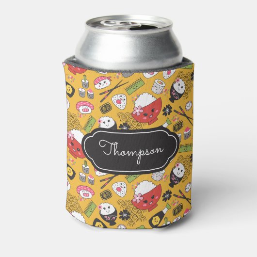 Yellow Sushi Pattern Kawaii Blikjeskoeler (Blikje Achterkant)