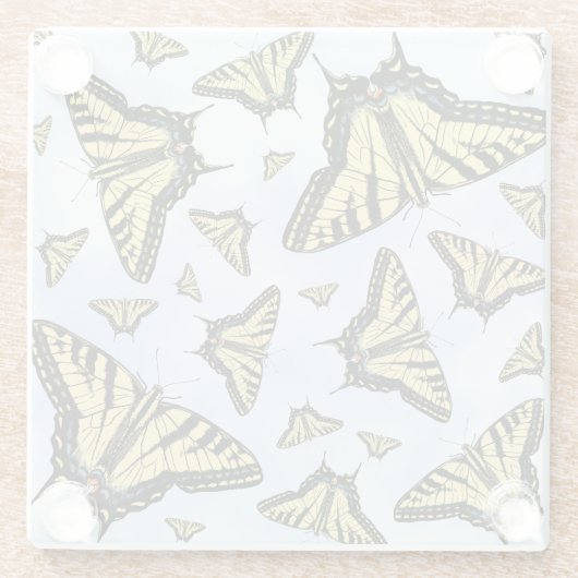 Yellow Swallowtail Butterflies Blue Sky Custom Glazen Onderzetter (Achterkant)