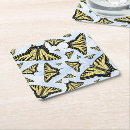 Yellow Swallowtail Butterflies Blue Sky Custom Kartonnen Onderzetters