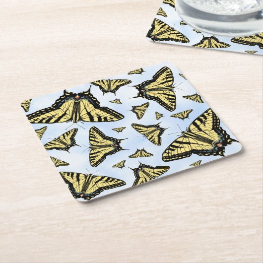 Yellow Swallowtail Butterflies Blue Sky Custom Kartonnen Onderzetters (Schuin)