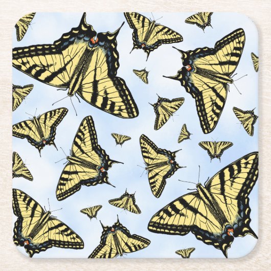 Yellow Swallowtail Butterflies Blue Sky Custom Kartonnen Onderzetters (Voorkant)