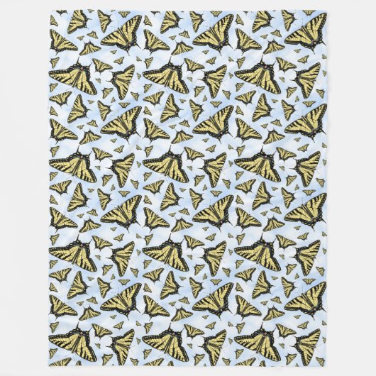 Yellow Swallowtail Butterflies Blue Sky Large Fleece Deken (Voorkant)