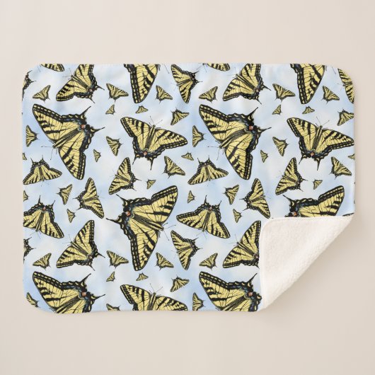 Yellow Swallowtail Butterflies Blue Sky Small Sherpa Deken (Voorkant (horizontaal))