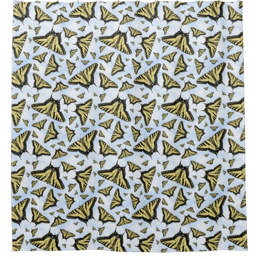 Yellow Swallowtail Butterflies Pattern on Blue Sky Douchegordijn (Voorkant)