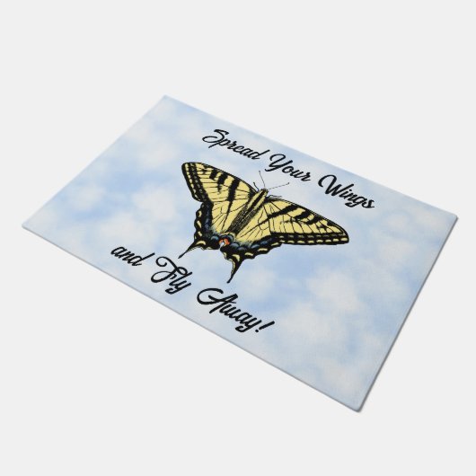 Yellow Swallowtail Butterfly Blue Sky Personalized Deurmat (Schuin)