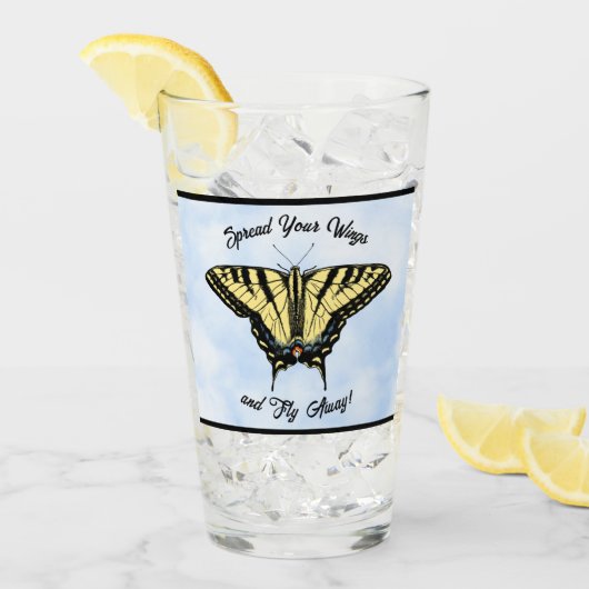 Yellow Swallowtail Butterfly Blue Sky Personalized Glas (Voorkant ijs)